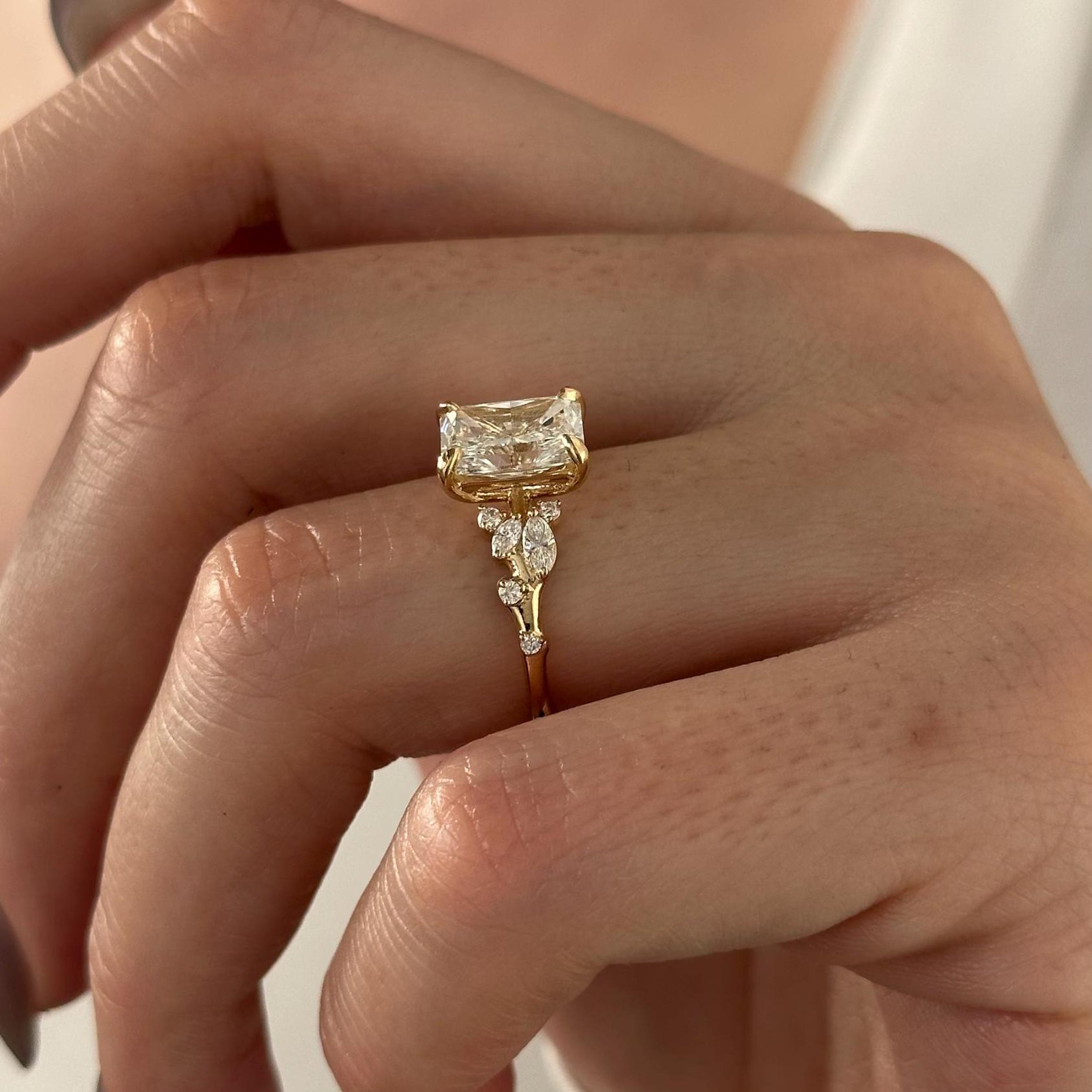 2.0 CT Radiant Cut Moissanite Cluster Style Engagement Ring