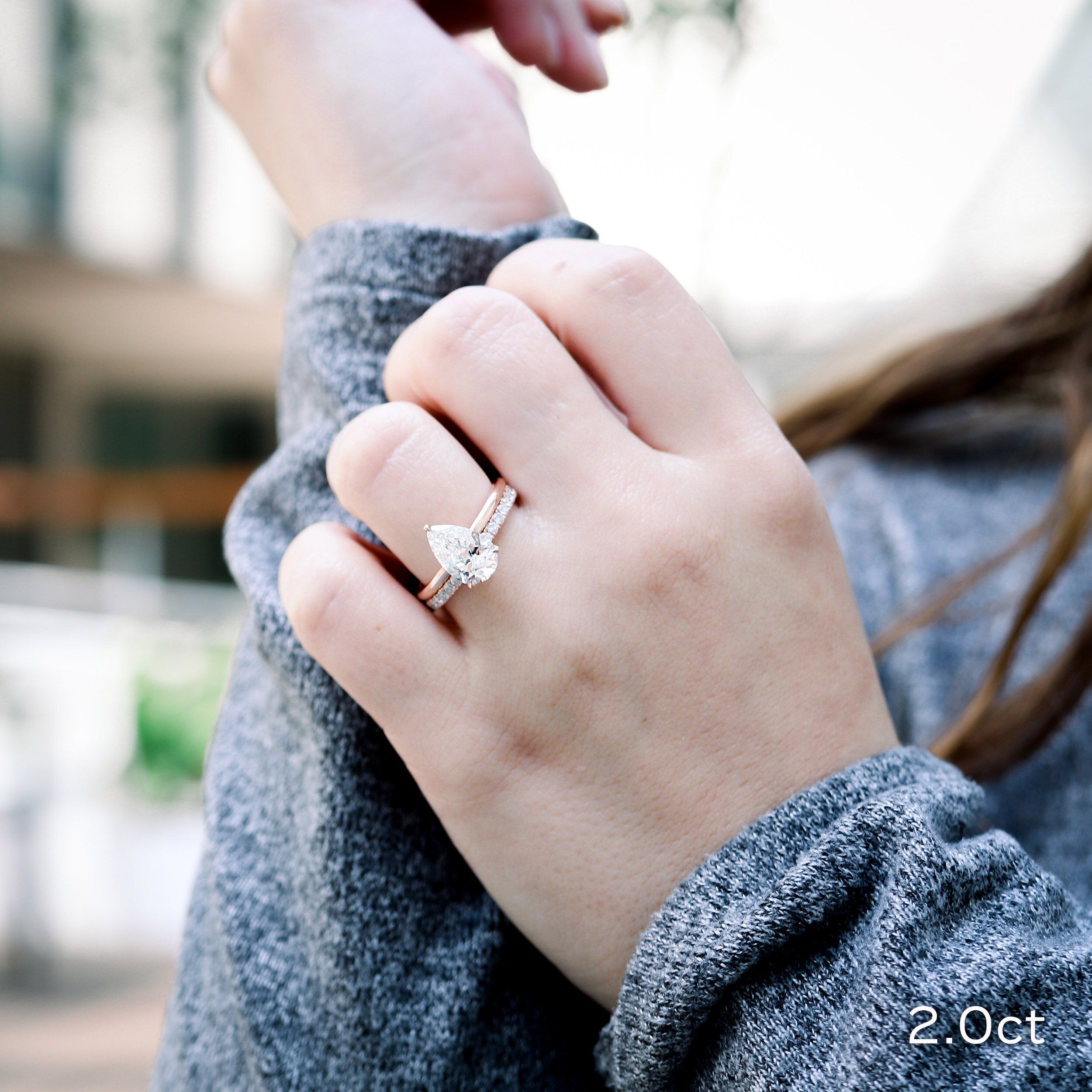 2.0 CT Pear Cut Moissanite Solitaire Engagement Ring