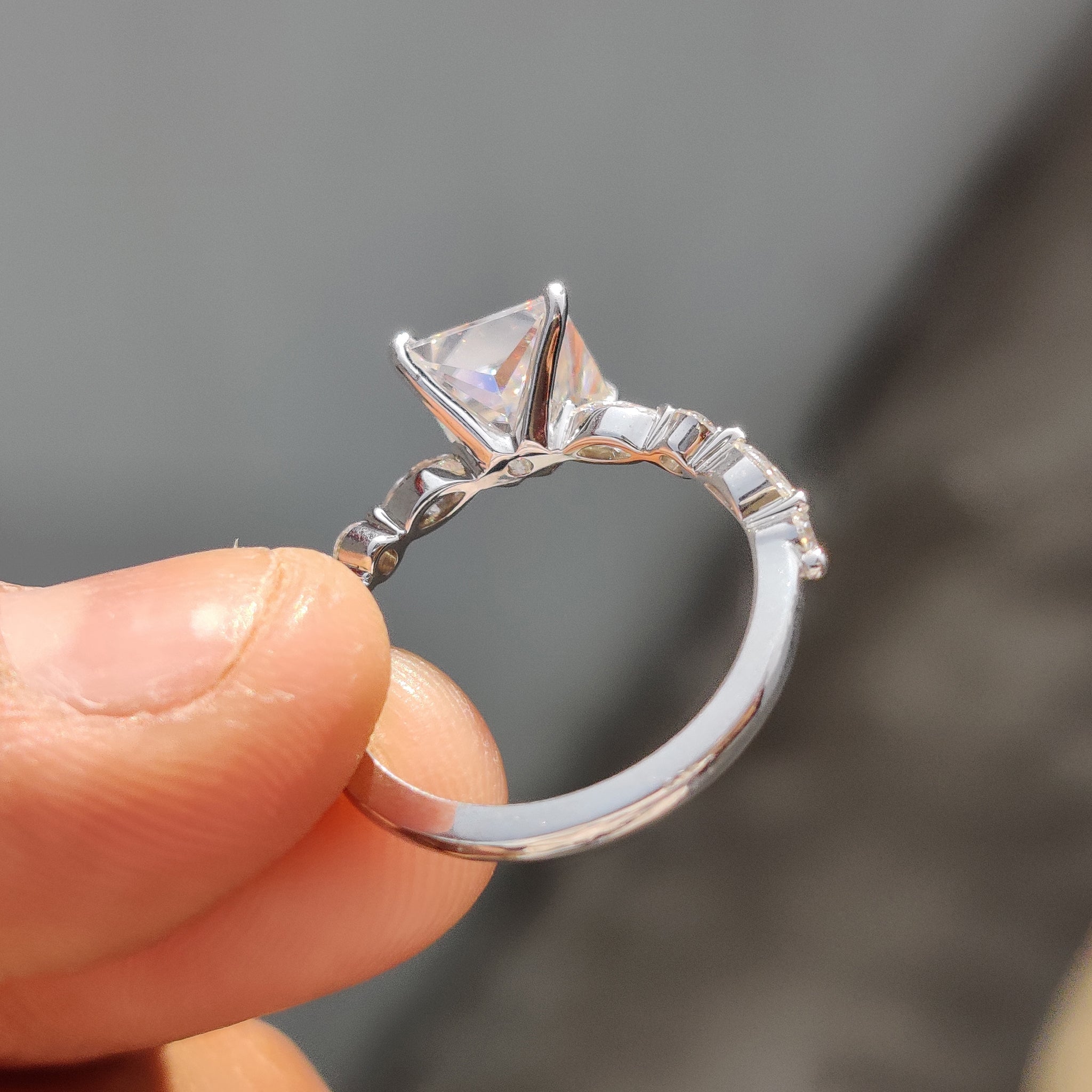 Princess Cut Moissanite Ring With Pave Setting