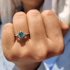7 Stone Moissanite Ring With Oval Cyan Blue Moissanite