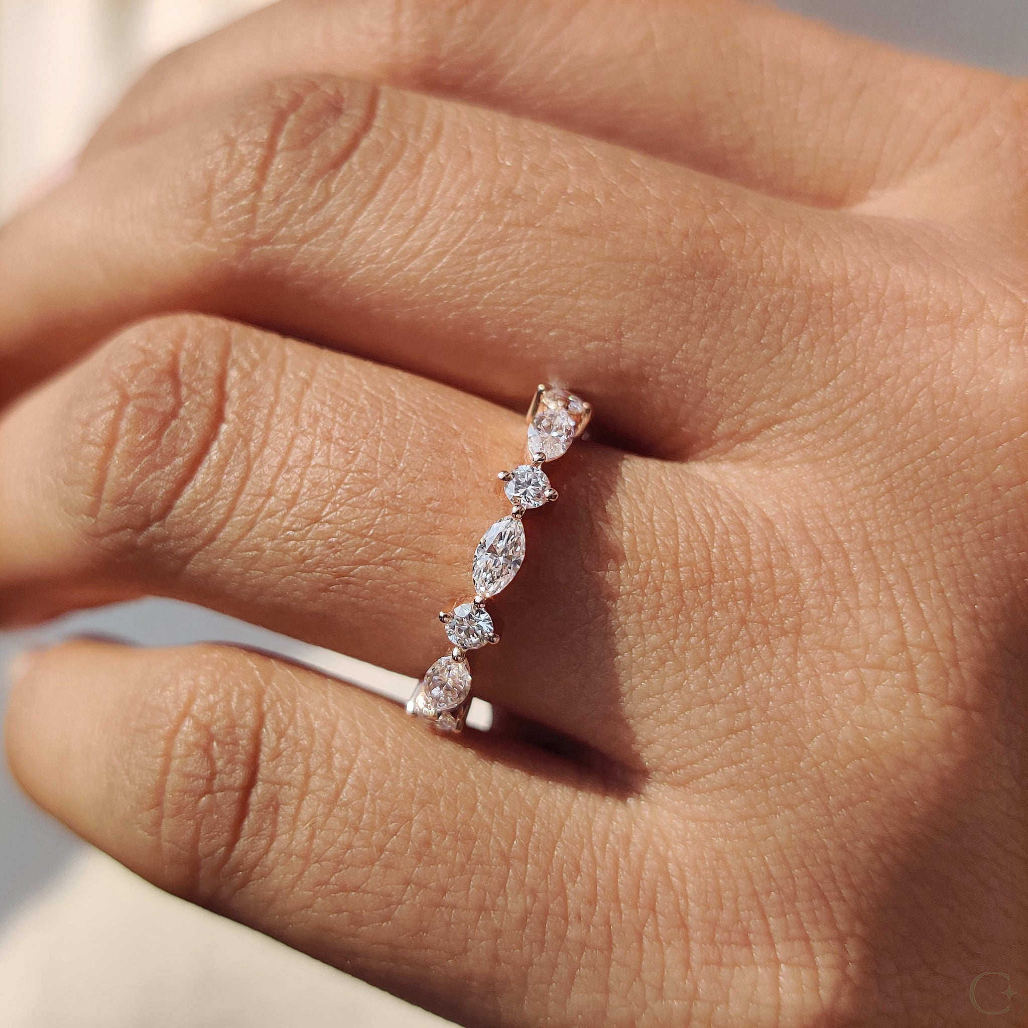 Round And Marquise Wedding Band In Half Eternity