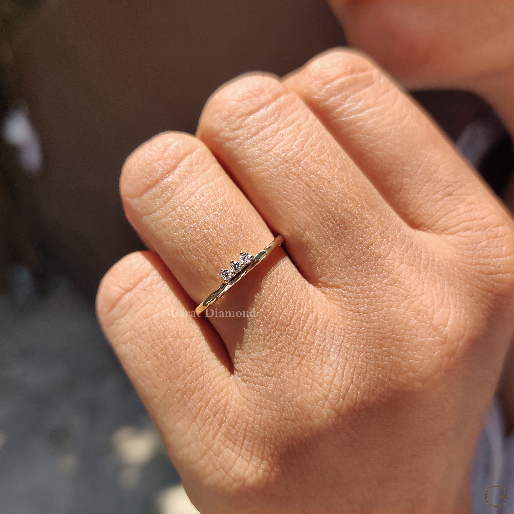 3 Stone Wedding Band Featuring Round Diamond