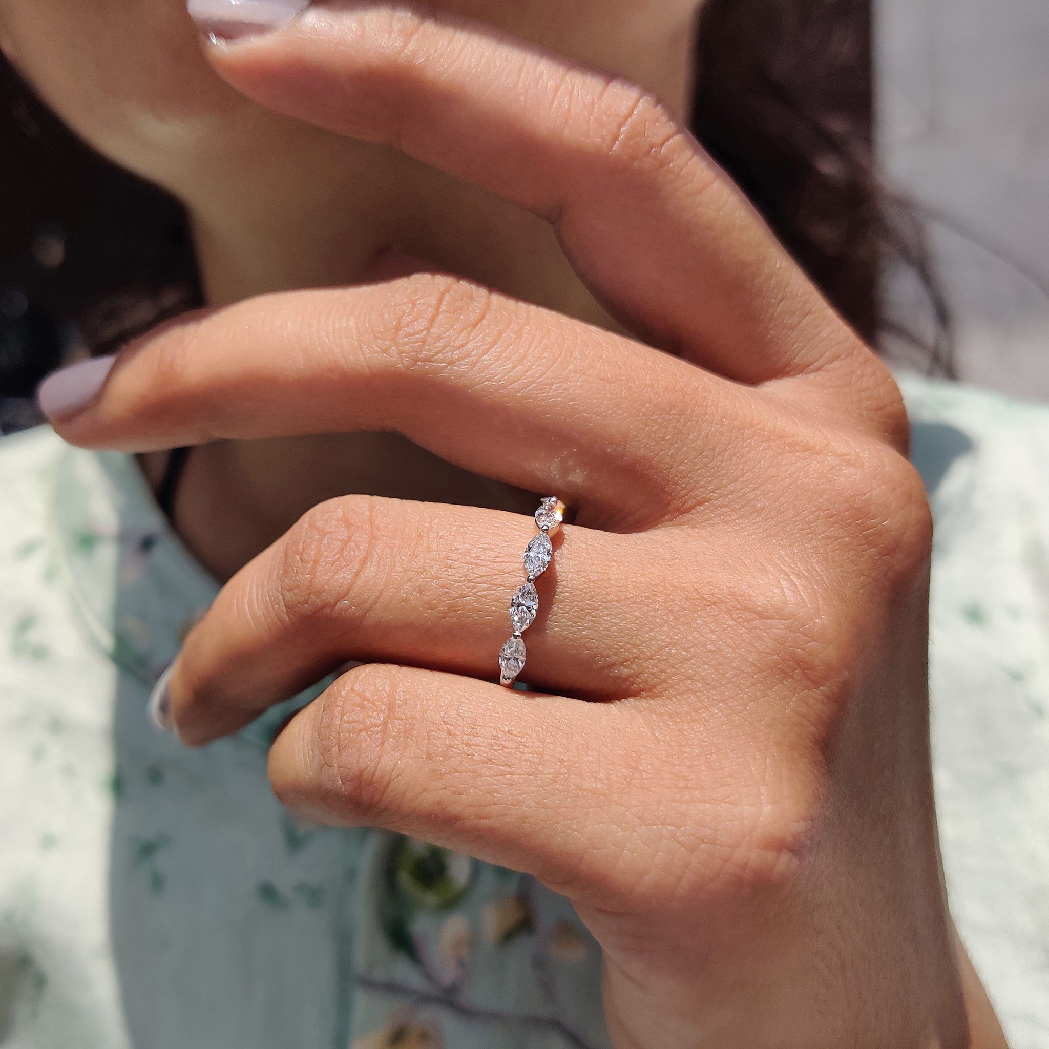 Half Eternity 5 Stone Wedding Band In white Gold
