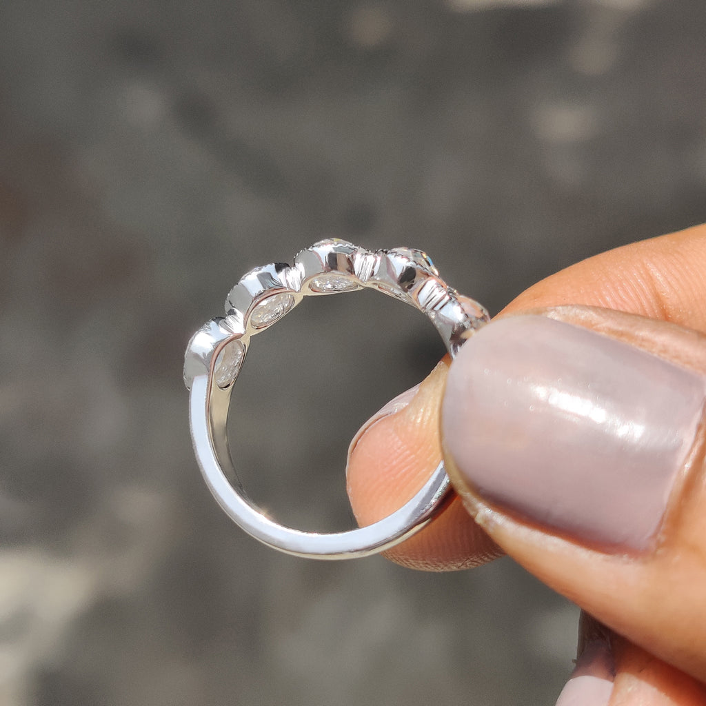 Five Stone Wedding Band With Bezel Milgrain Setting