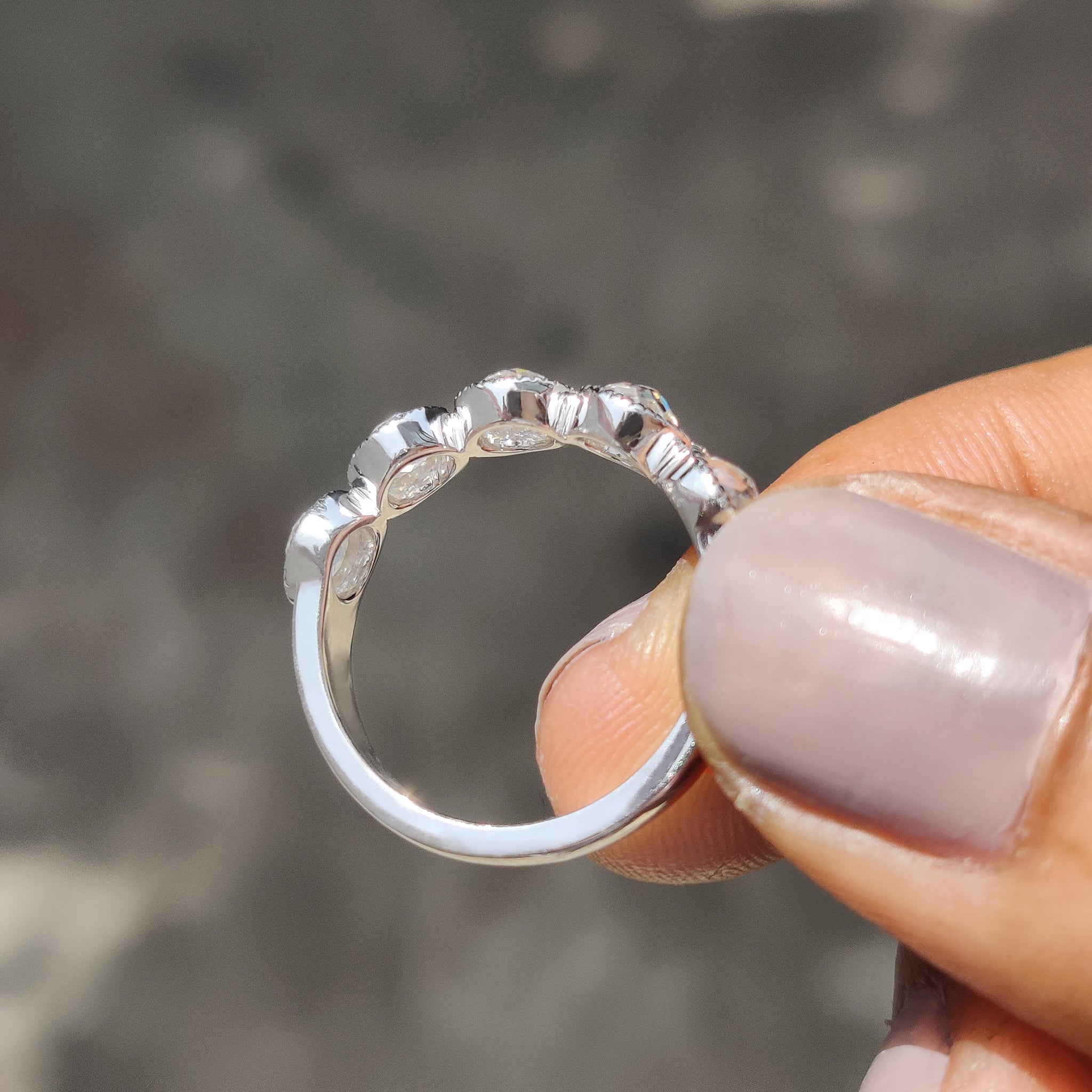 Round Rose Cut 5 Stone Wedding Band With Milgrain Set