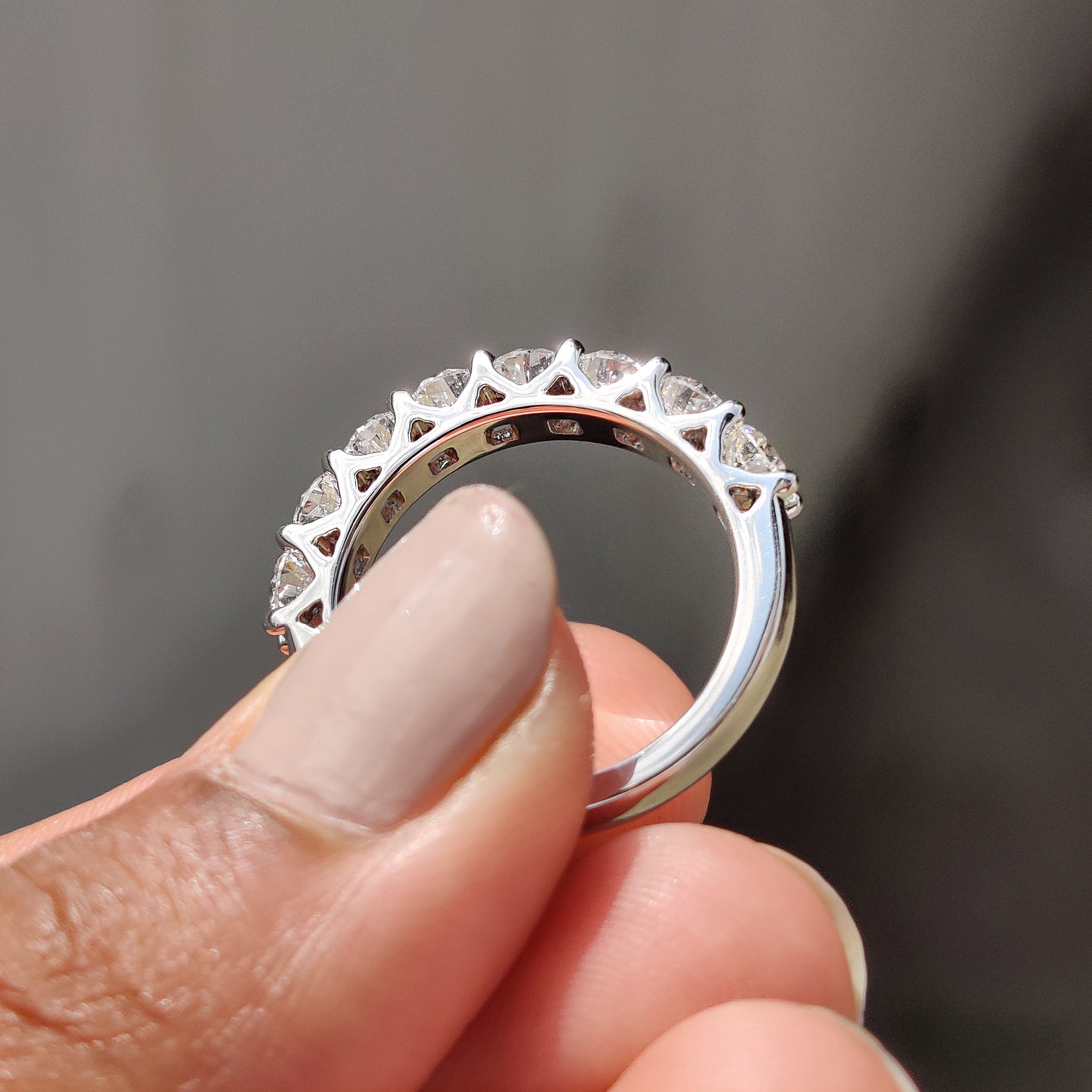 Round Cut Diamond Half Eternity Band In Secure Prong Style