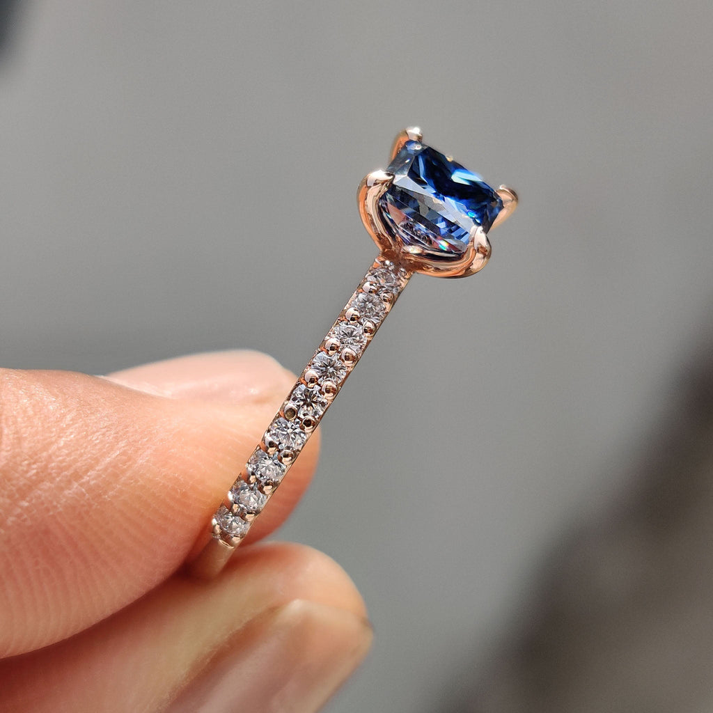 Royal Dark Blue Princess Cut Moissanite Ring