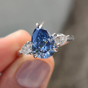 Three Stone Pear Cut Moissanite Ring