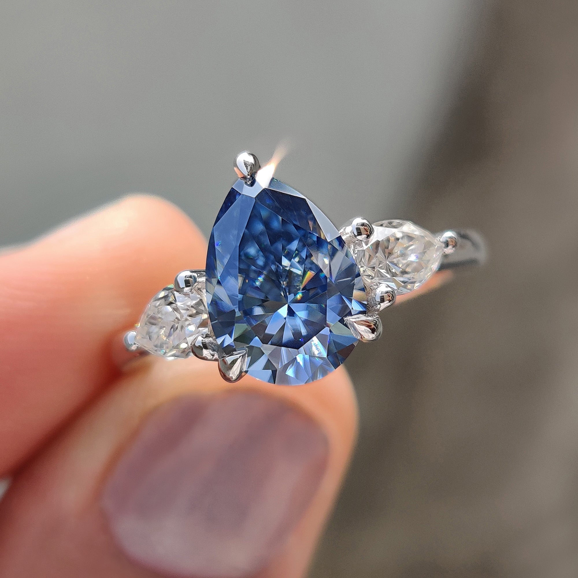 Three Stone Pear Cut Moissanite Ring