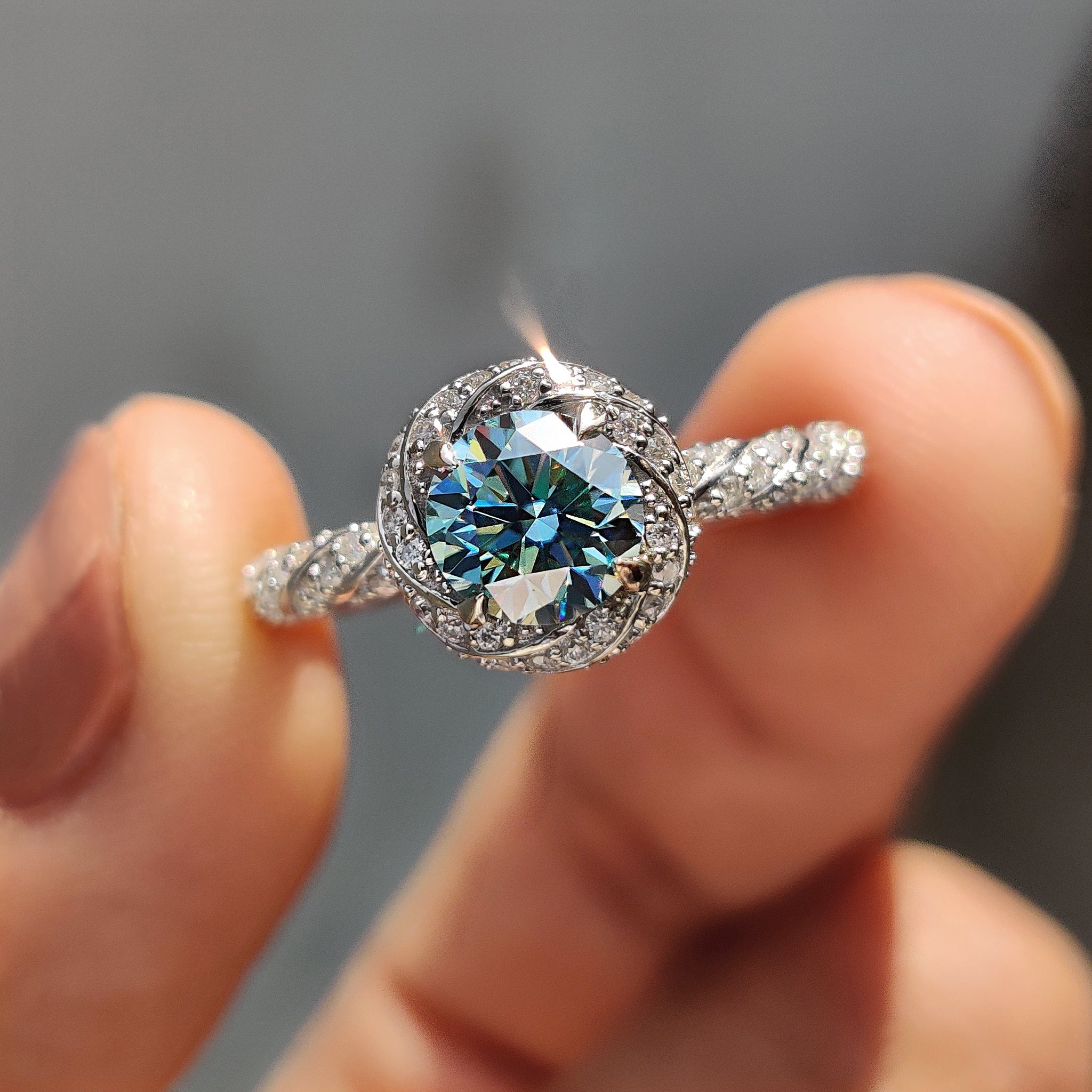 Twisted Pave And Halo Set Round Cut Ring Main image