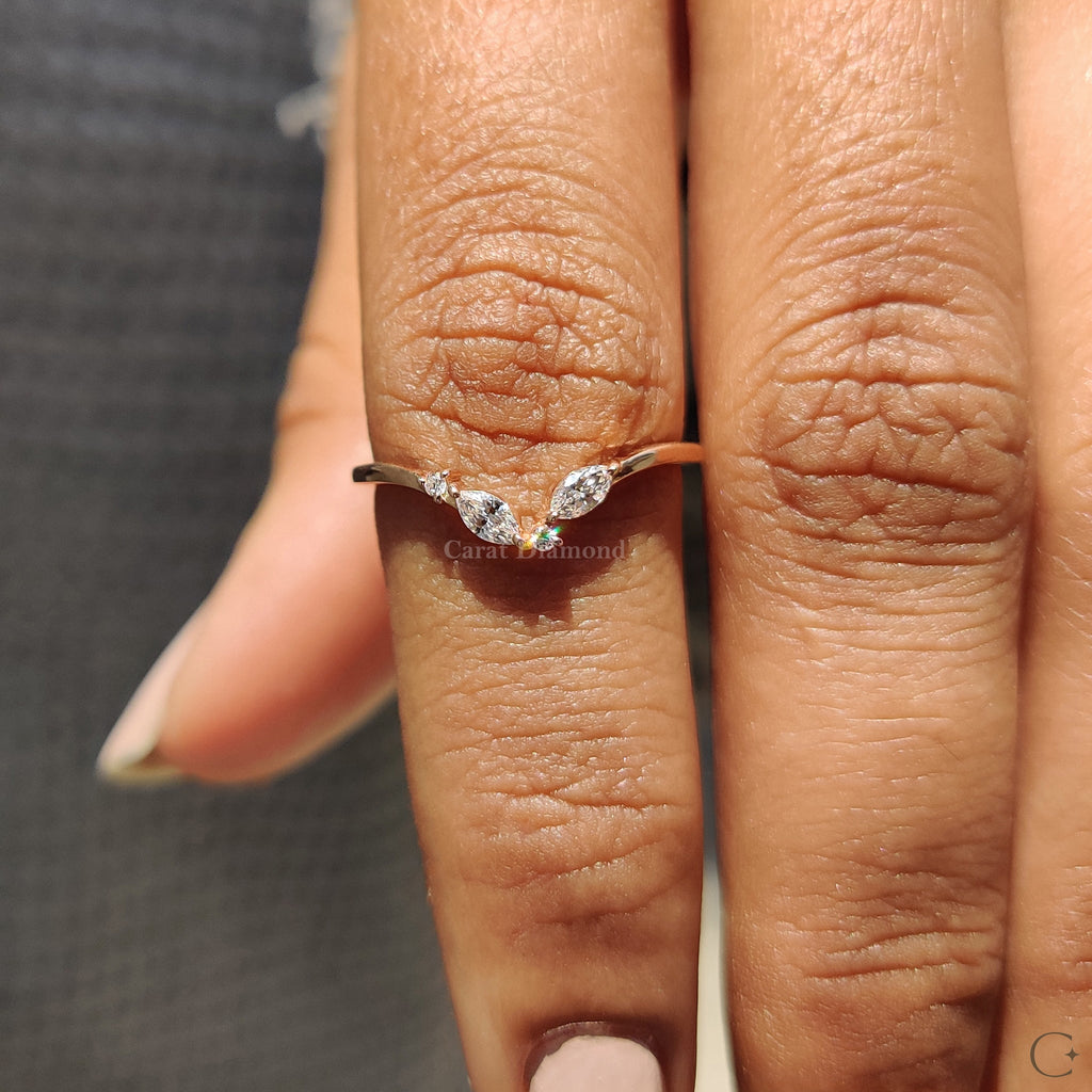 Marquise And Round Wedding Band In Chevron Style