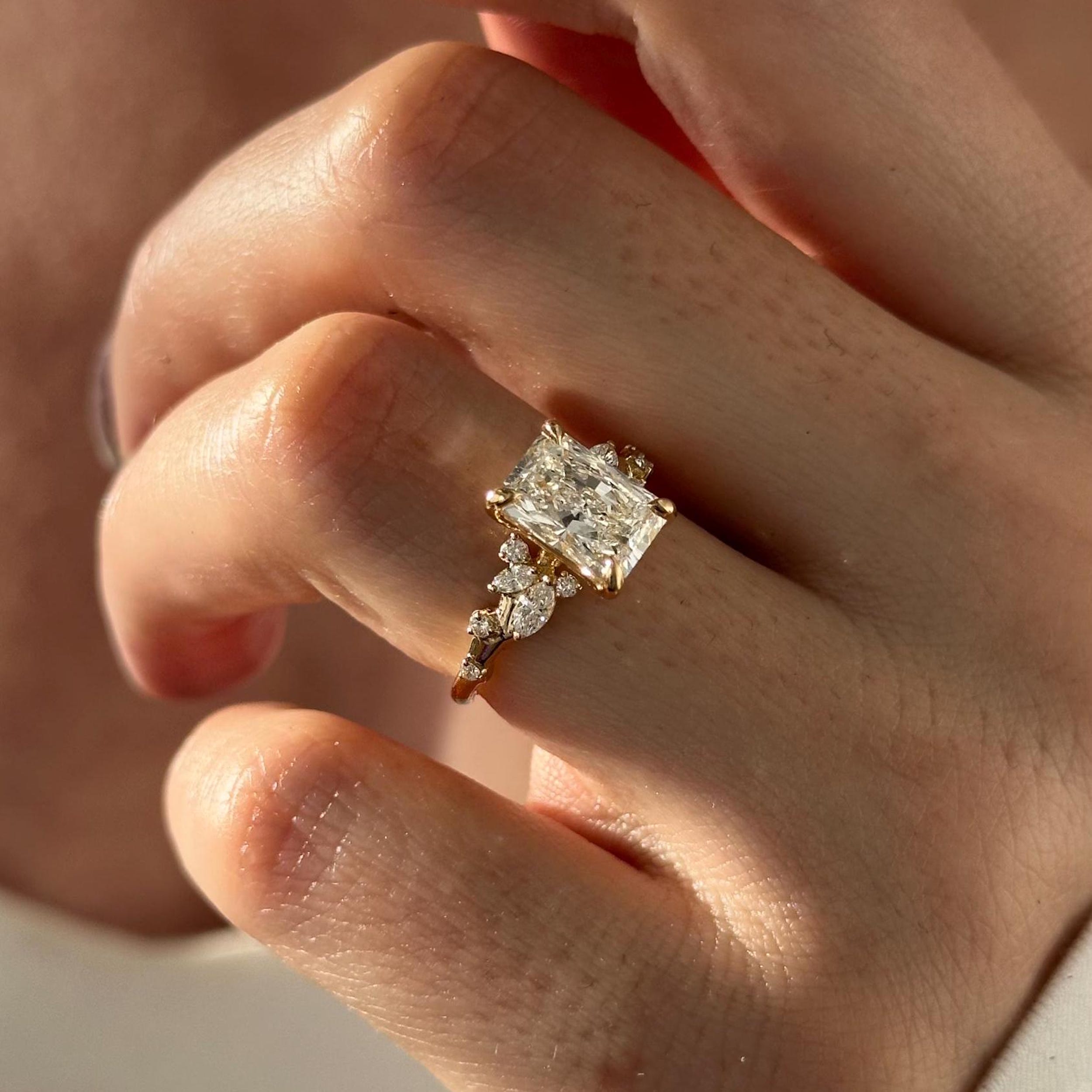 2.0 CT Radiant Cut Moissanite Cluster Style Engagement Ring