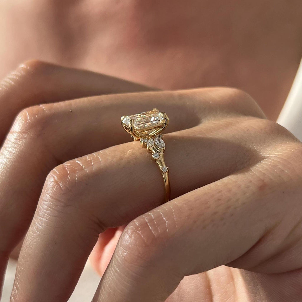2.0 CT Radiant Cut Moissanite Cluster Style Engagement Ring