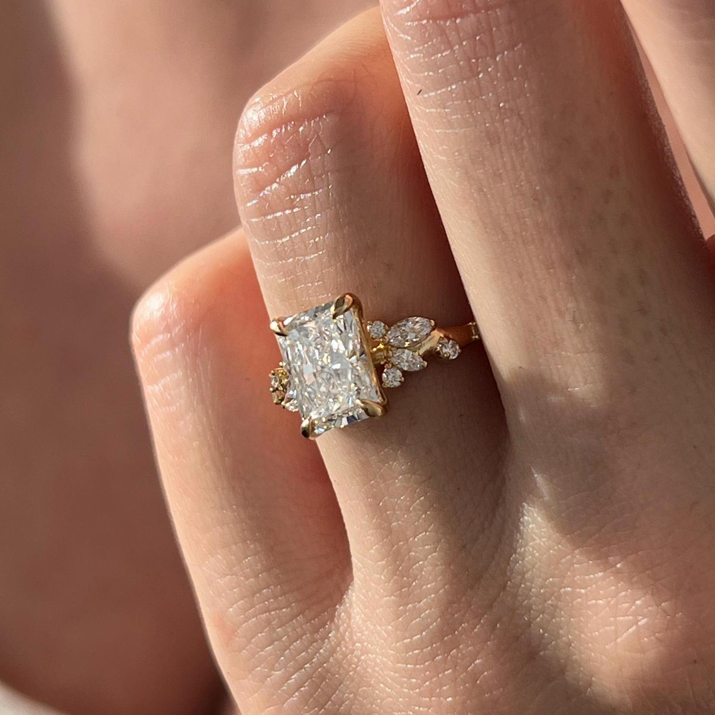 2.0 CT Radiant Cut Moissanite Cluster Style Engagement Ring