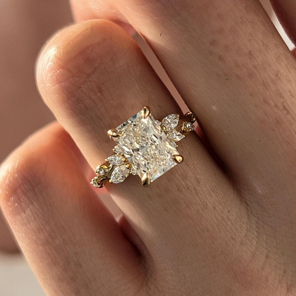 2.0 CT Radiant Cut Moissanite Cluster Style Engagement Ring