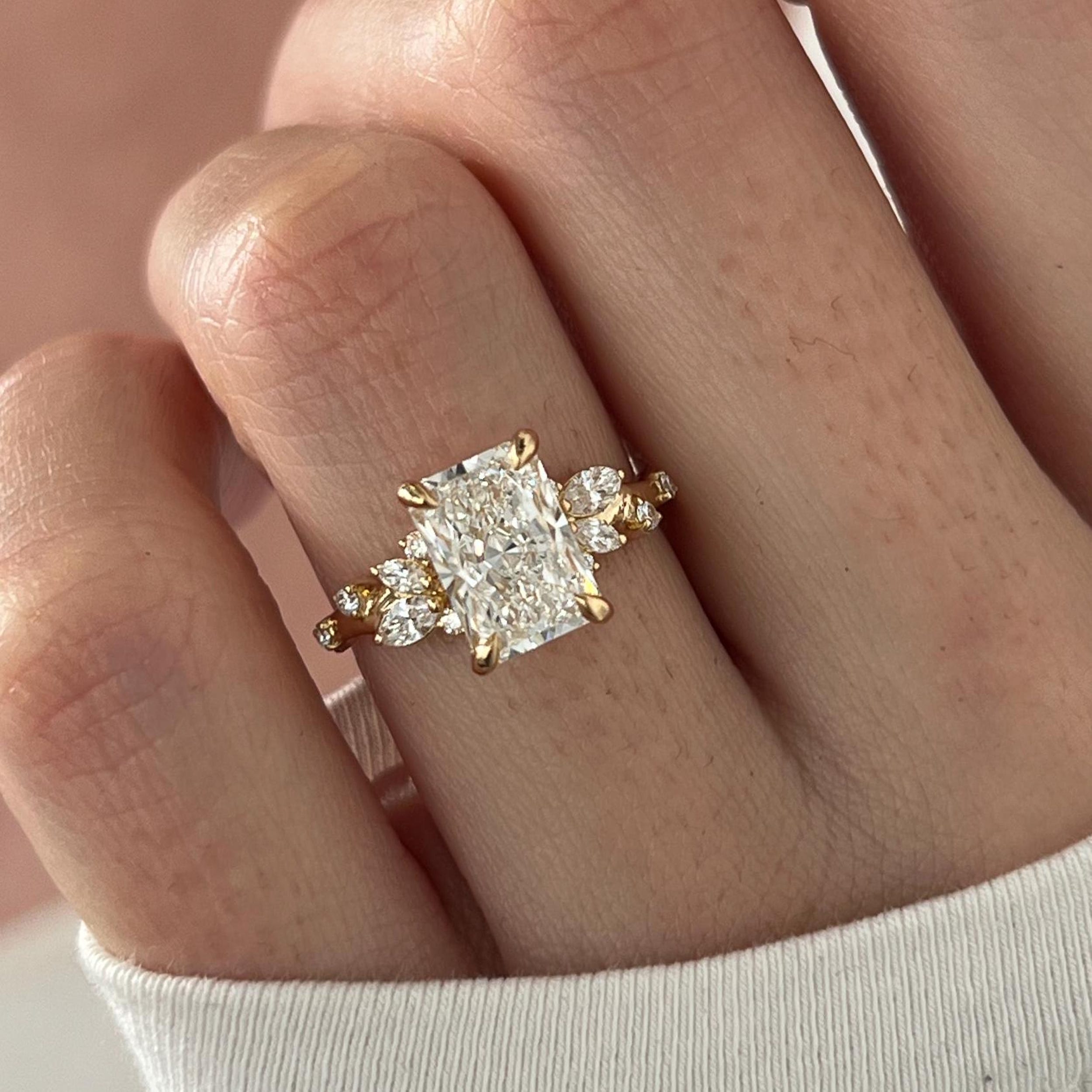 2.0 CT Radiant Cut Moissanite Cluster Style Engagement Ring