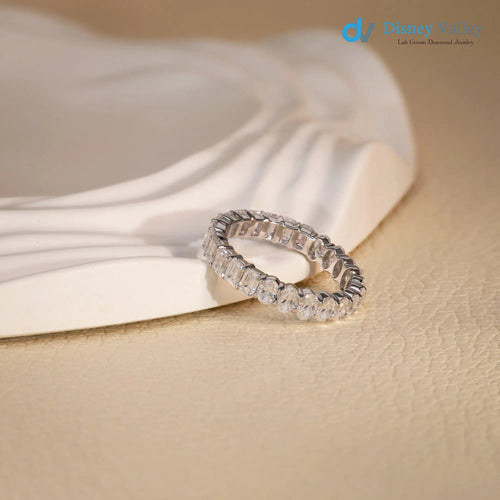 14K Gold Oval Emerald cut lab grown Diamond Eternity Engagement Band - DisneyValley