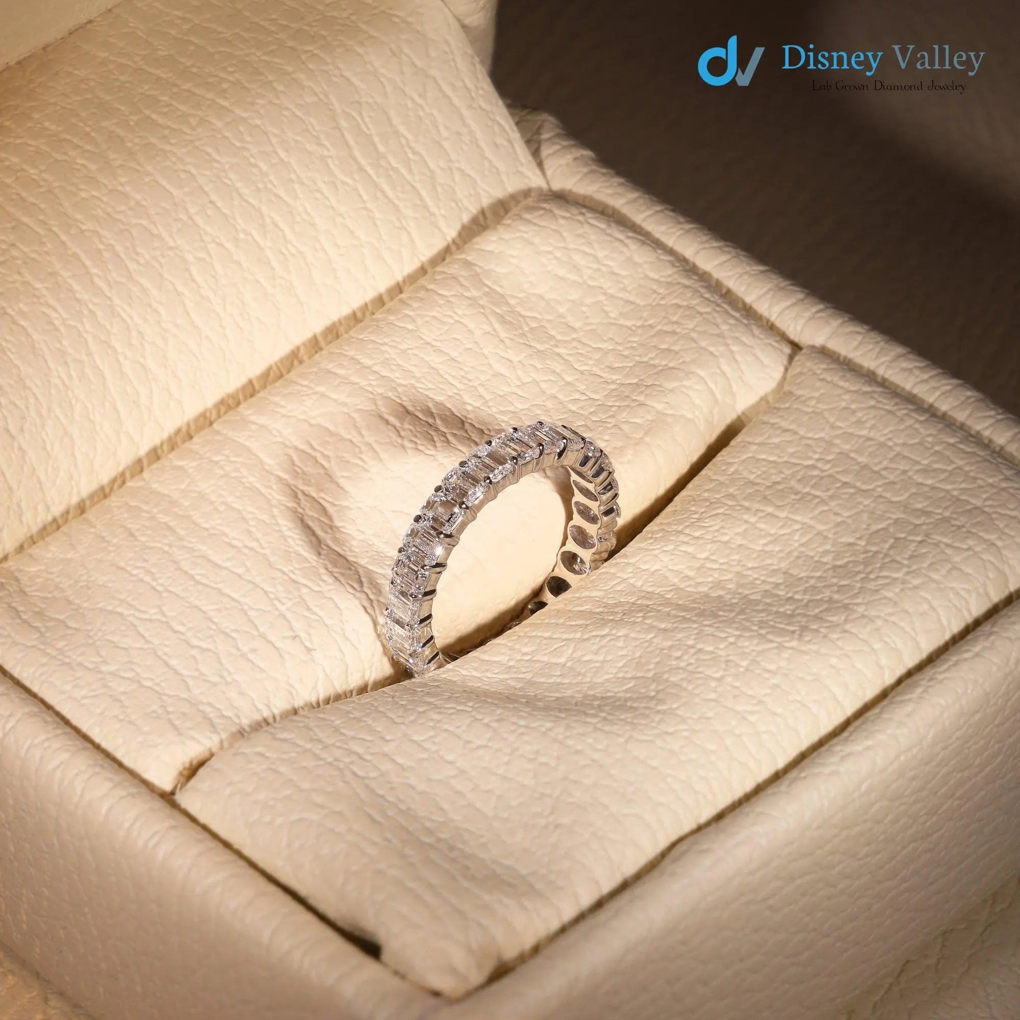 14K Gold Oval Emerald cut lab grown Diamond Eternity Engagement Band Secondary image