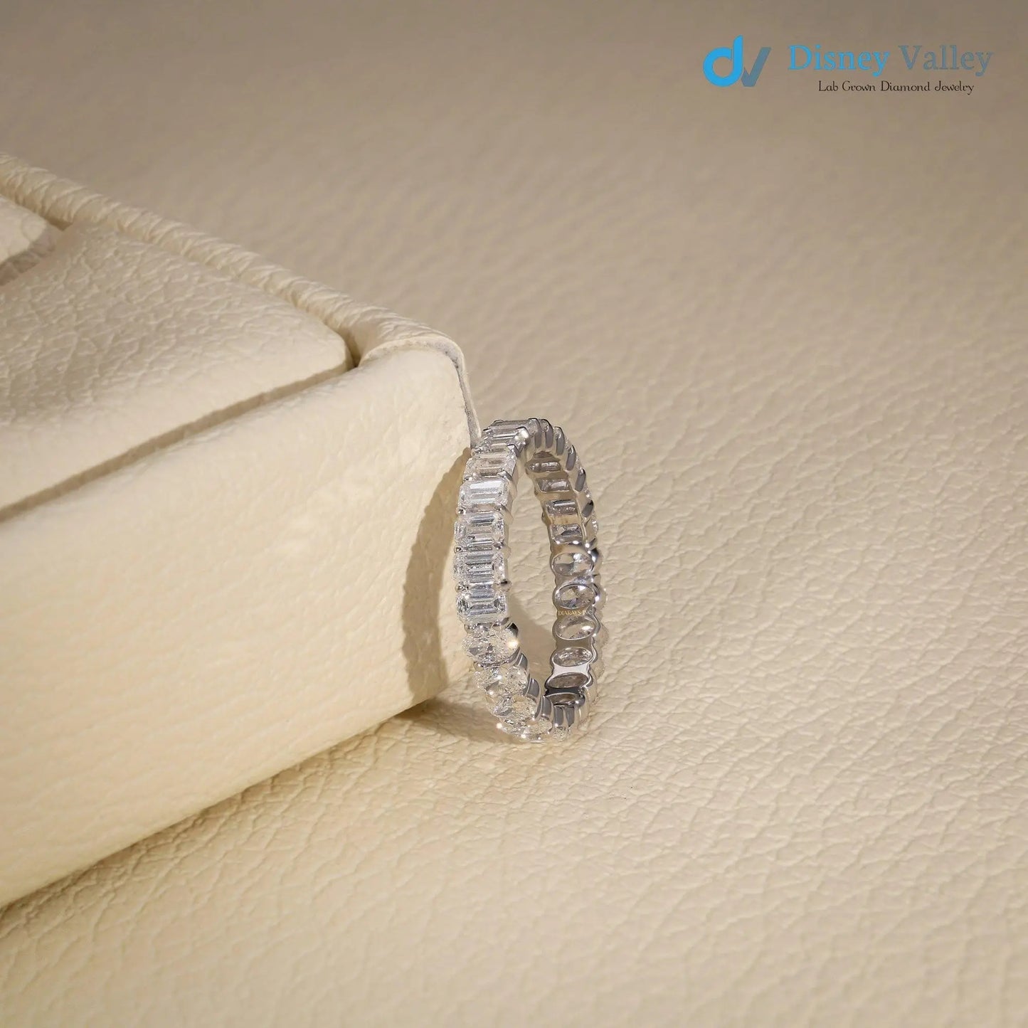 14K Gold Oval Emerald cut lab grown Diamond Eternity Engagement Band - DisneyValley