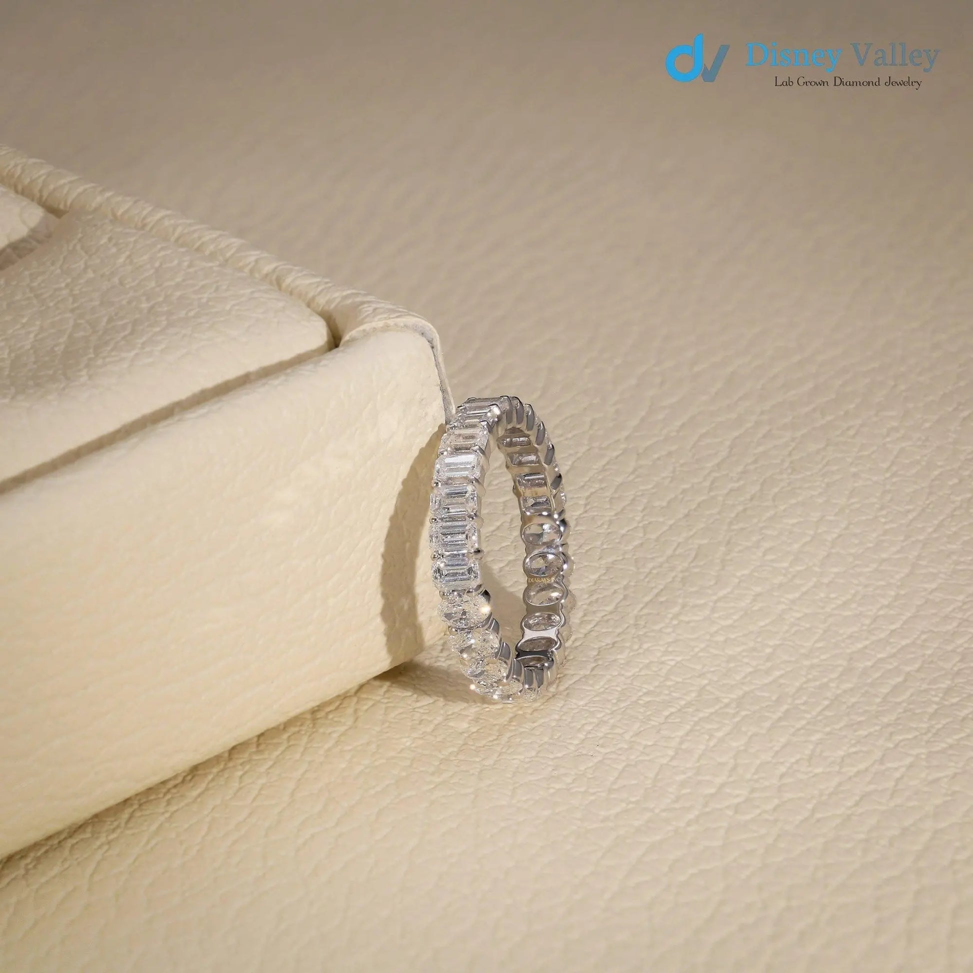 14K Gold Oval Emerald cut lab grown Diamond Eternity Engagement Band - DisneyValley