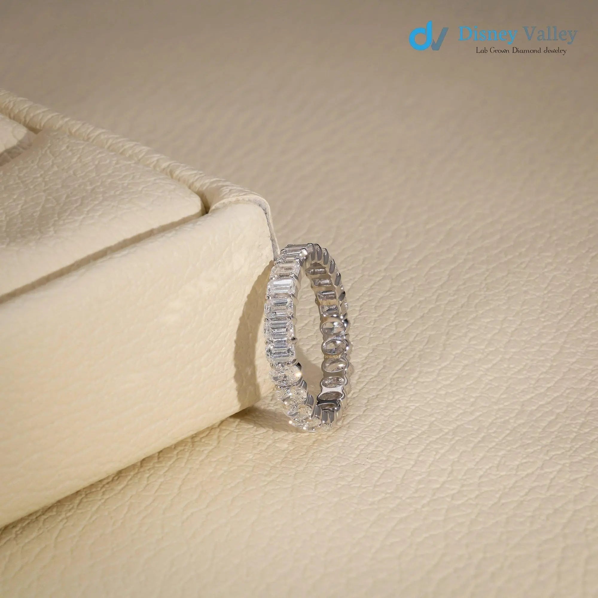 14K Gold Oval Emerald cut lab grown Diamond Eternity Engagement Band - DisneyValley