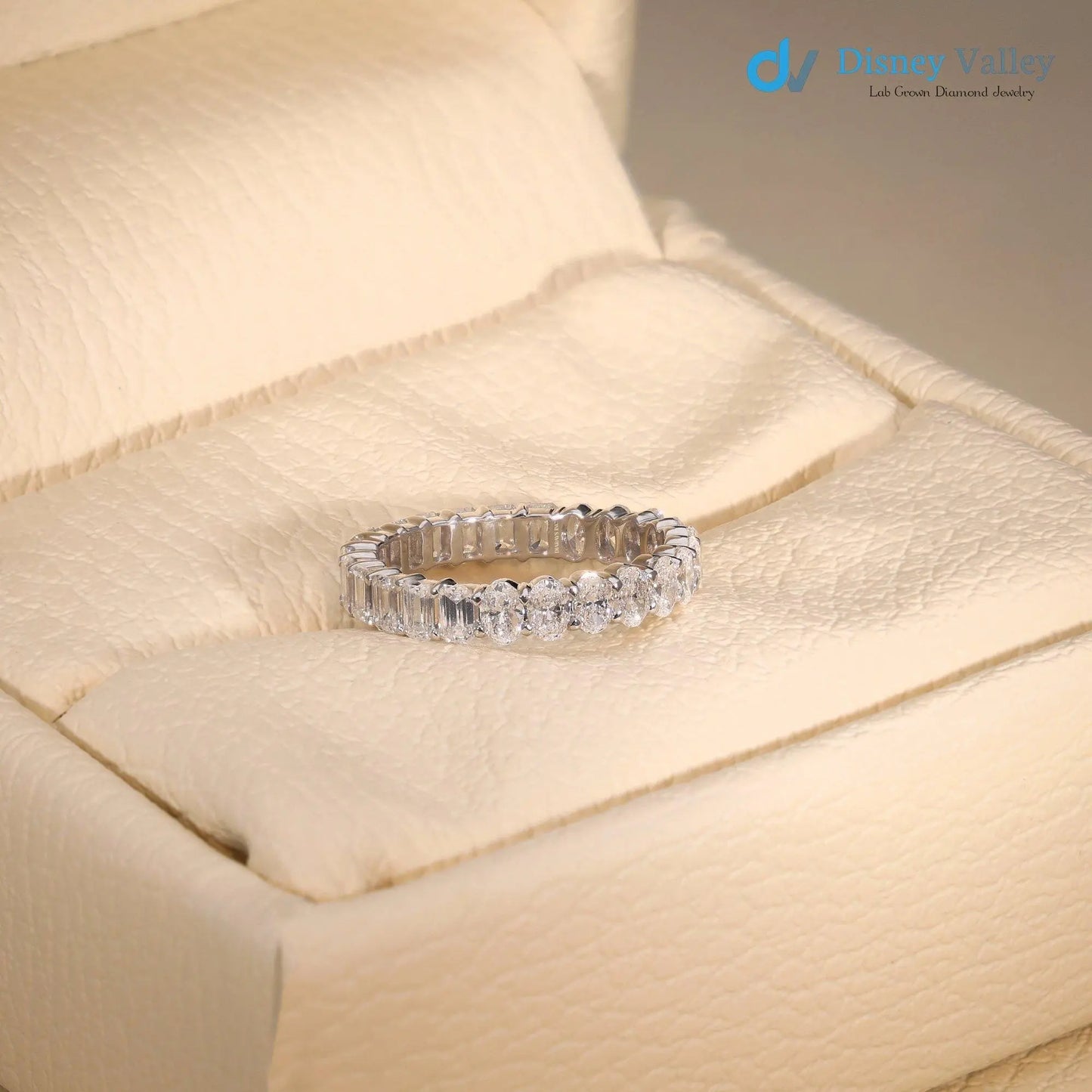 14K Gold Oval Emerald cut lab grown Diamond Eternity Engagement Band - DisneyValley
