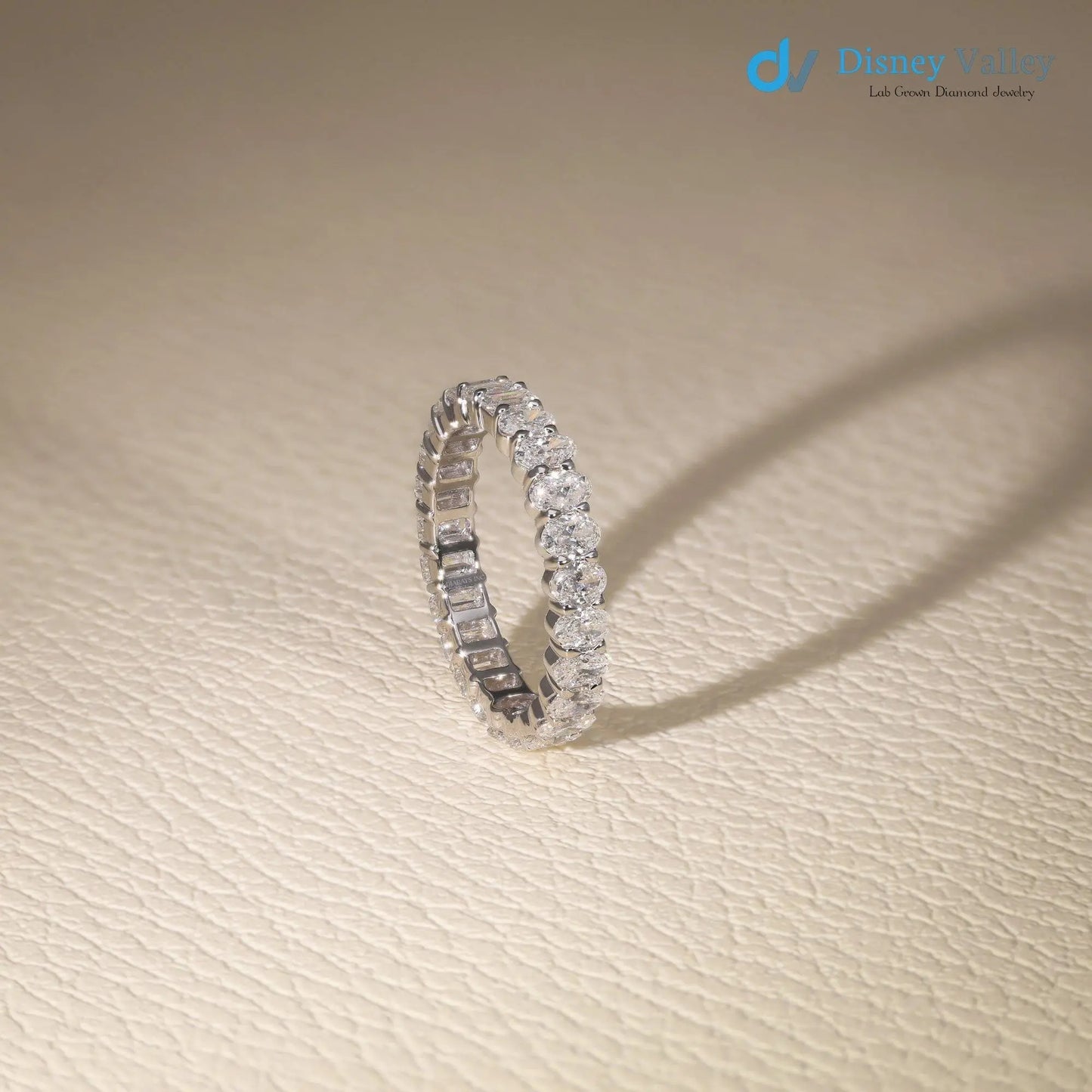 14K Gold Oval Emerald cut lab grown Diamond Eternity Engagement Band - DisneyValley