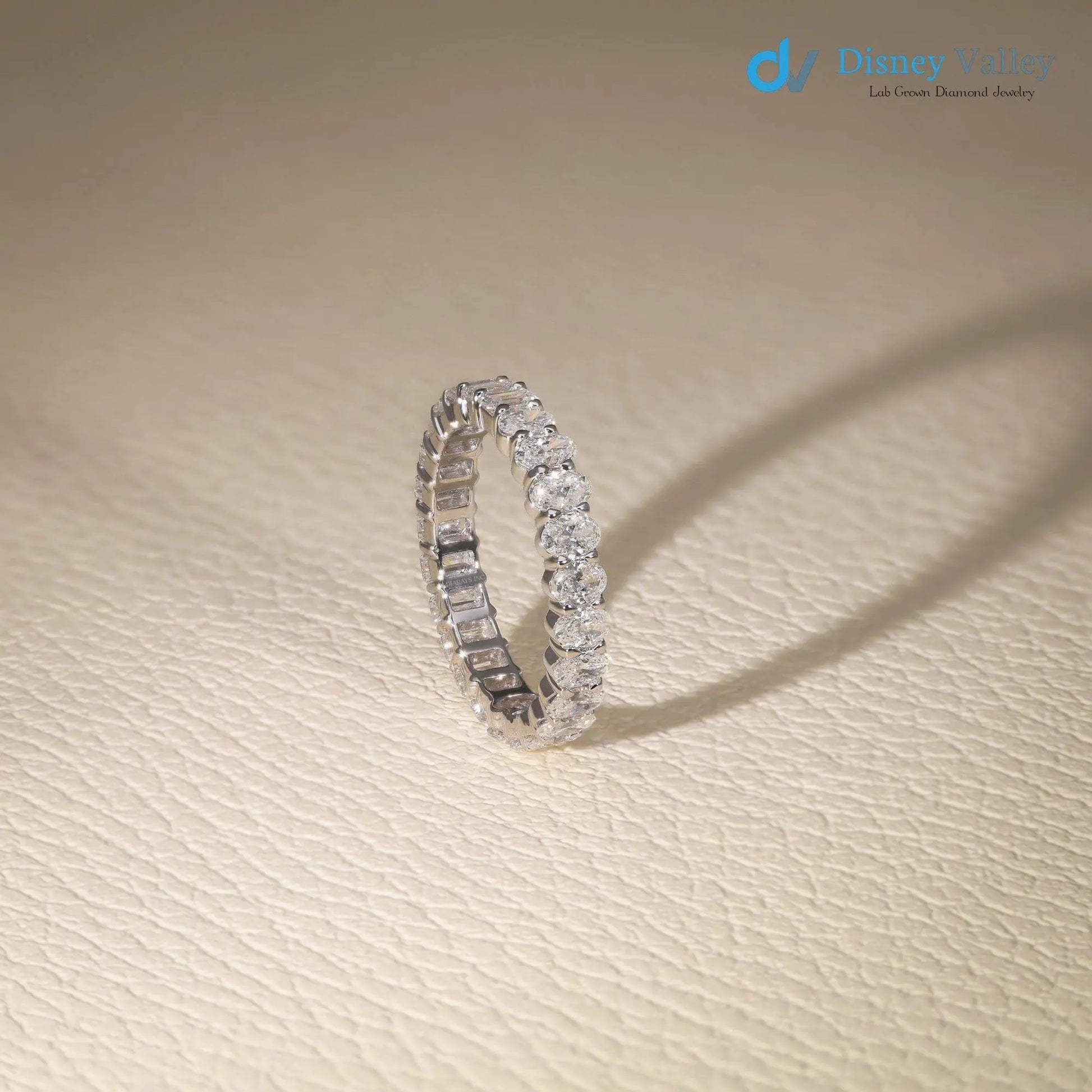 14K Gold Oval Emerald cut lab grown Diamond Eternity Engagement Band - DisneyValley