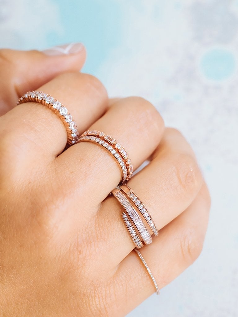 0.55 TCW Round Brilliant & Baguette Cut Half Eternity Wedding Band
