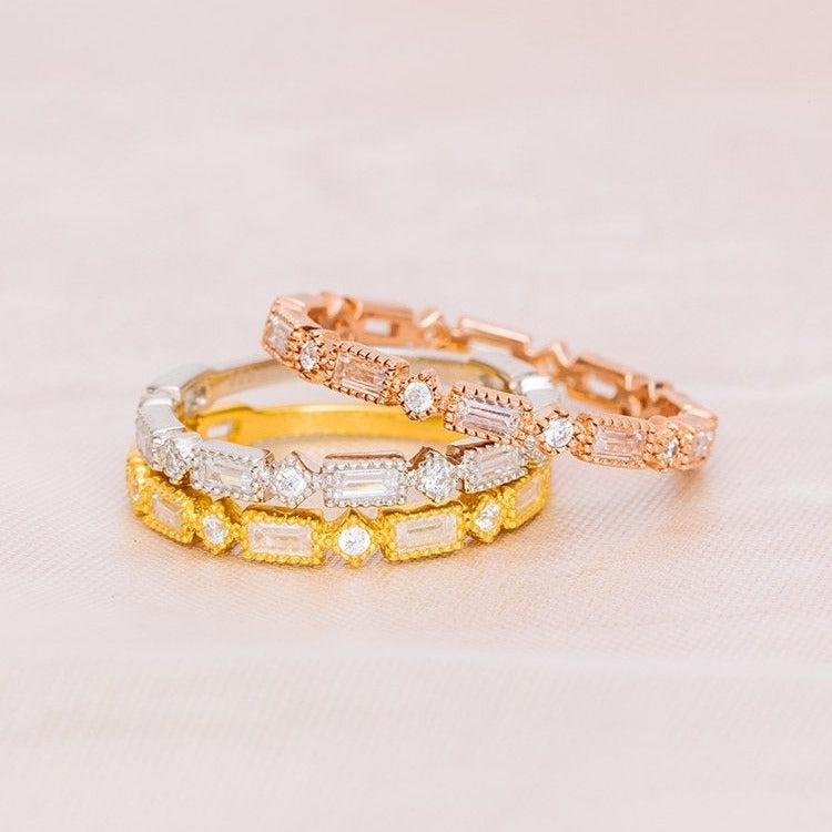 0.55 TCW Round Brilliant & Baguette Cut Half Eternity Wedding Band