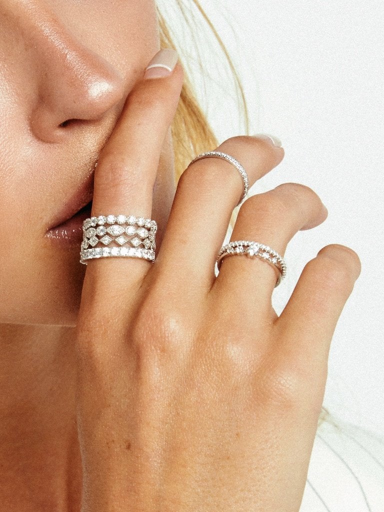 0.06 TCW Round Brilliant Cut Moissanite Unique 3/4 Eternity Wedding Band