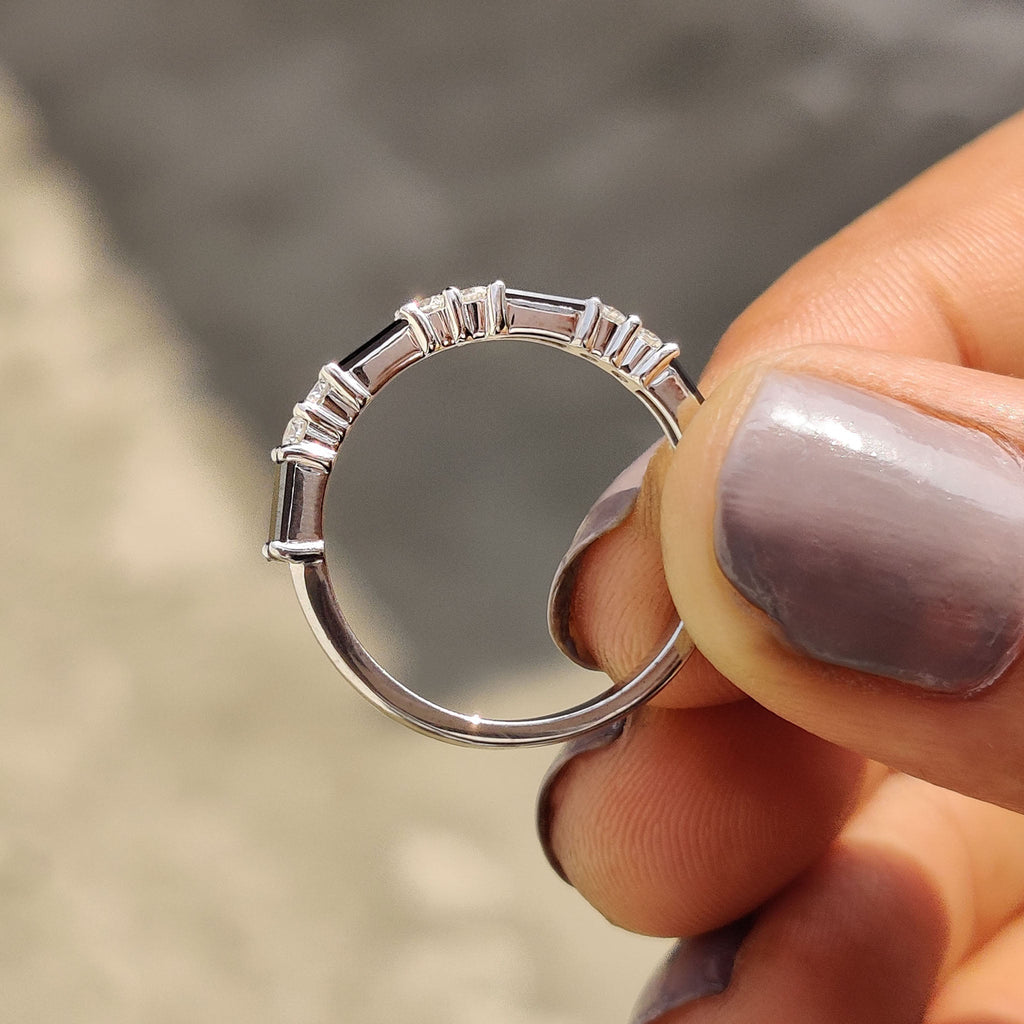 Black Baguette And Round Wedding Band In Eternity Style