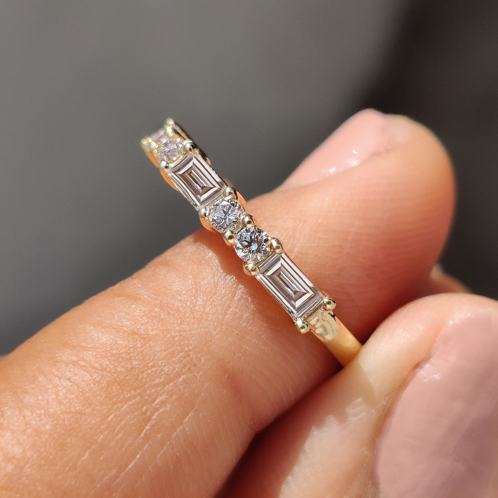 Round And Baguette Diamond Wedding Band In Half Eternity Style