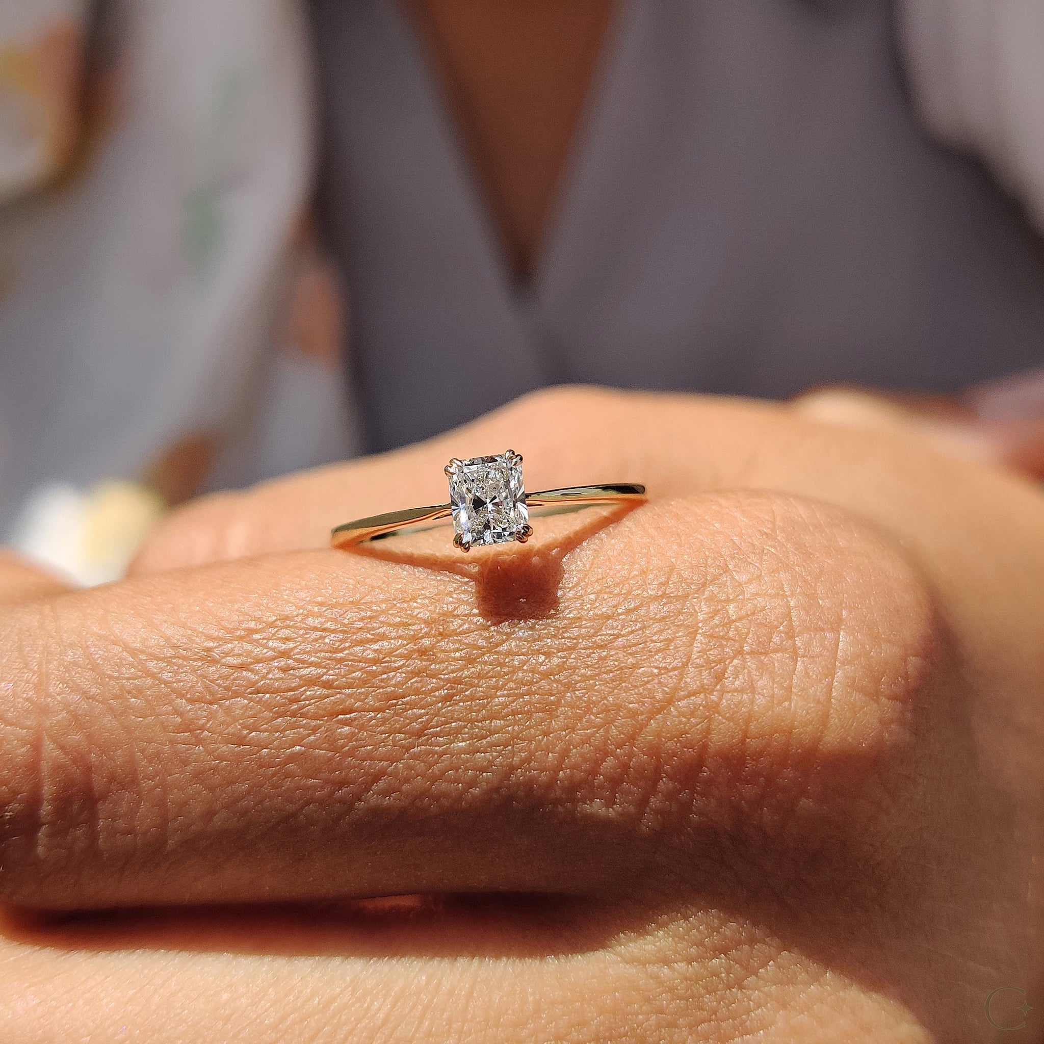 Radiant Cut Gold Engagement Ring in Solitaire Style