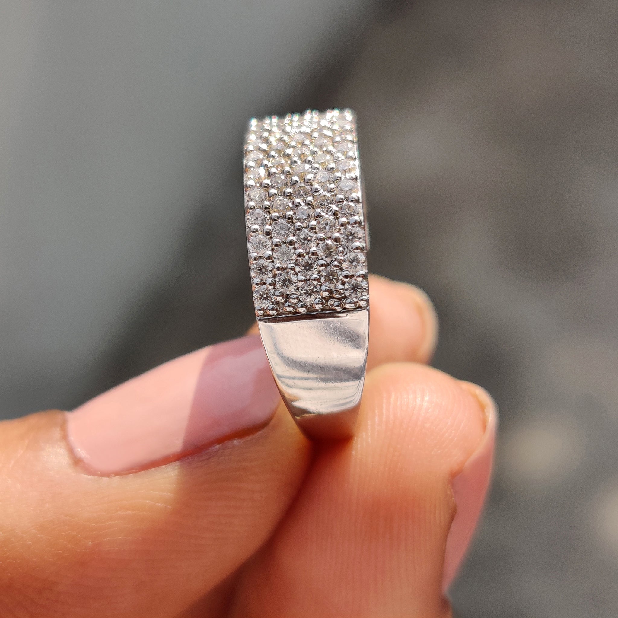 Round Cut Wedding Band With Multi Row Pave Style