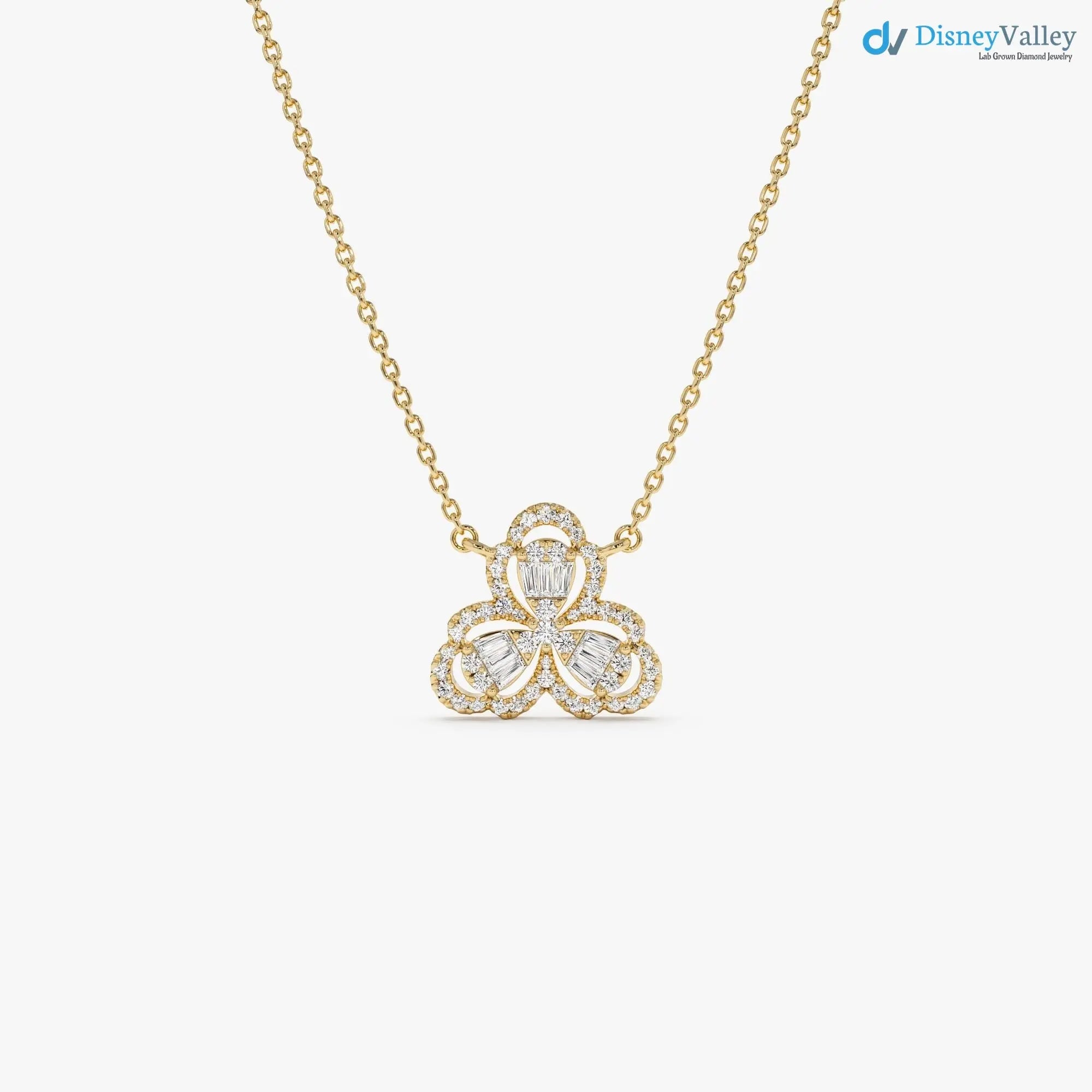 14k Gold Baguette and Round Diamond Pendant 0.25 ctw DisneyValley