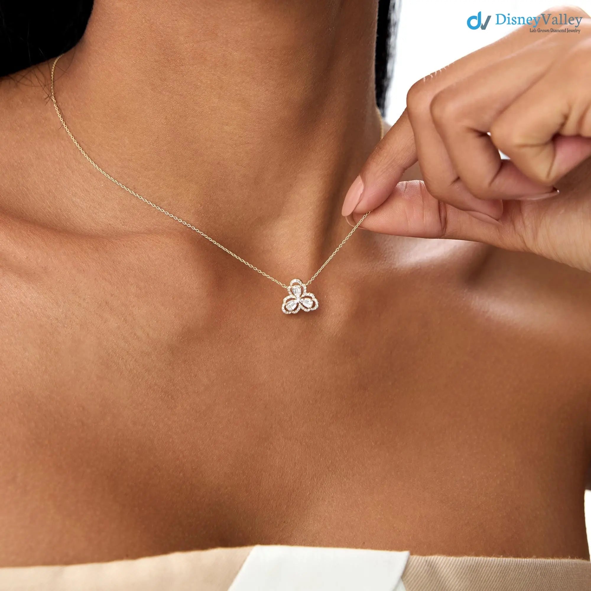 14k Gold Baguette and Round Diamond Pendant 0.25 ctw DisneyValley