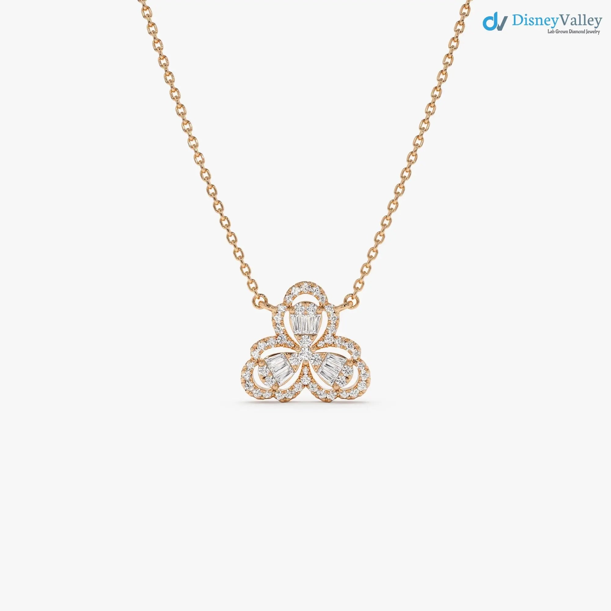 14k Gold Baguette and Round Diamond Pendant 0.25 ctw DisneyValley