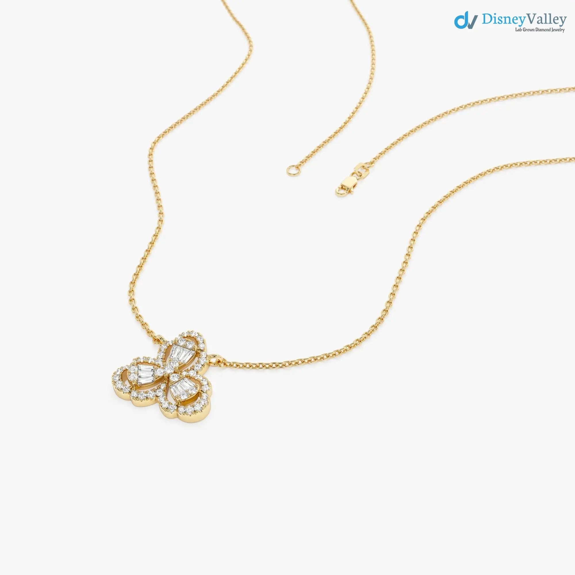 14k Gold Baguette and Round Diamond Pendant 0.25 ctw DisneyValley