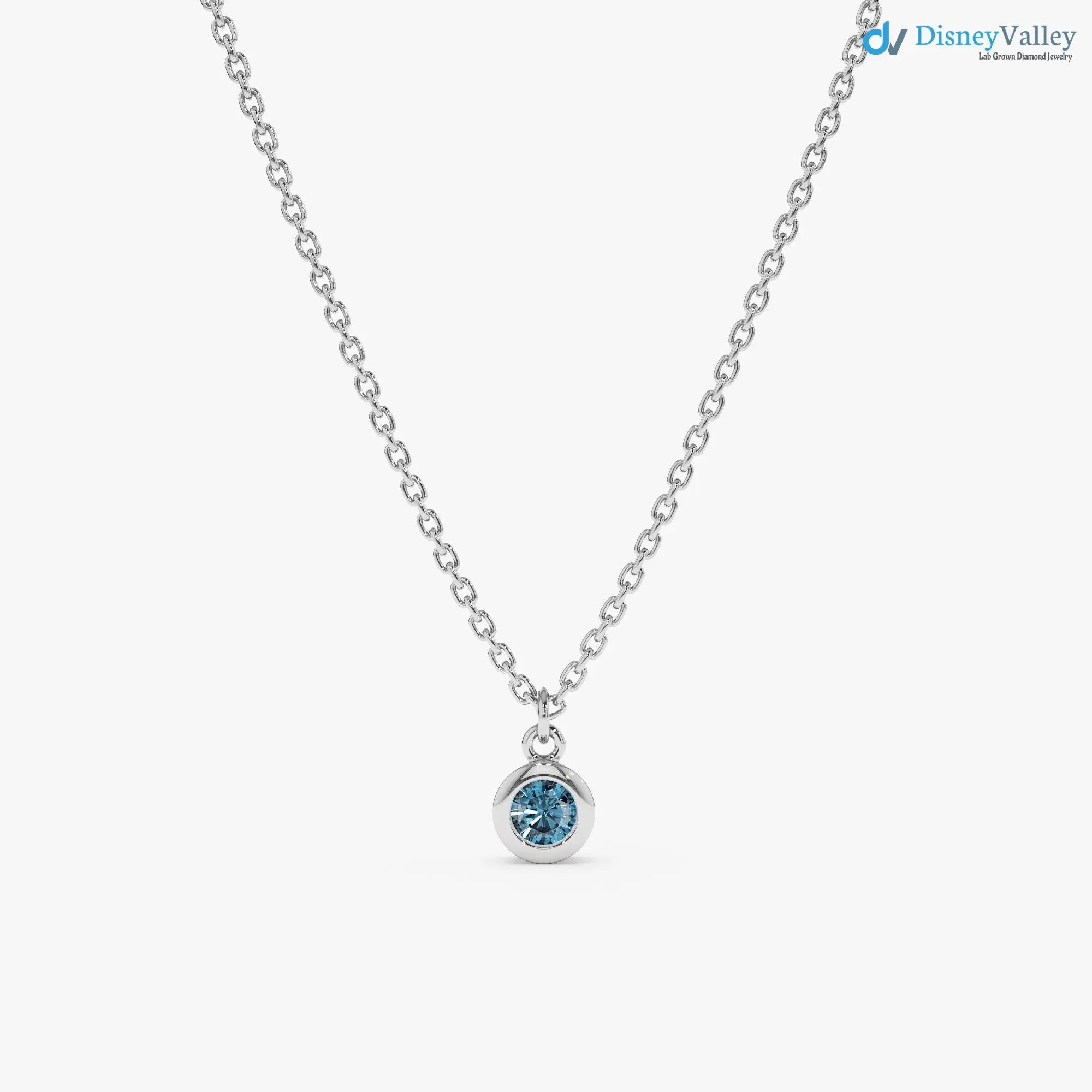 14k Gold Blue Topaz Birthstone Necklace, London Blue Topaz, Bezel Setting DisneyValley Main image