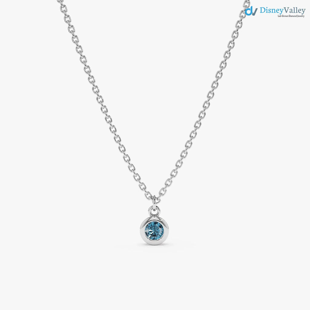 14k Gold Blue Topaz Birthstone Necklace, London Blue Topaz, Bezel Setting DisneyValley