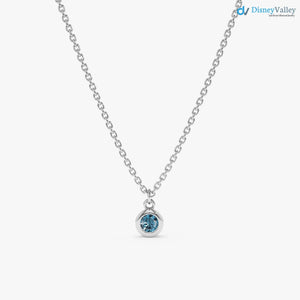 14k Gold Blue Topaz Birthstone Necklace, London Blue Topaz, Bezel Setting DisneyValley