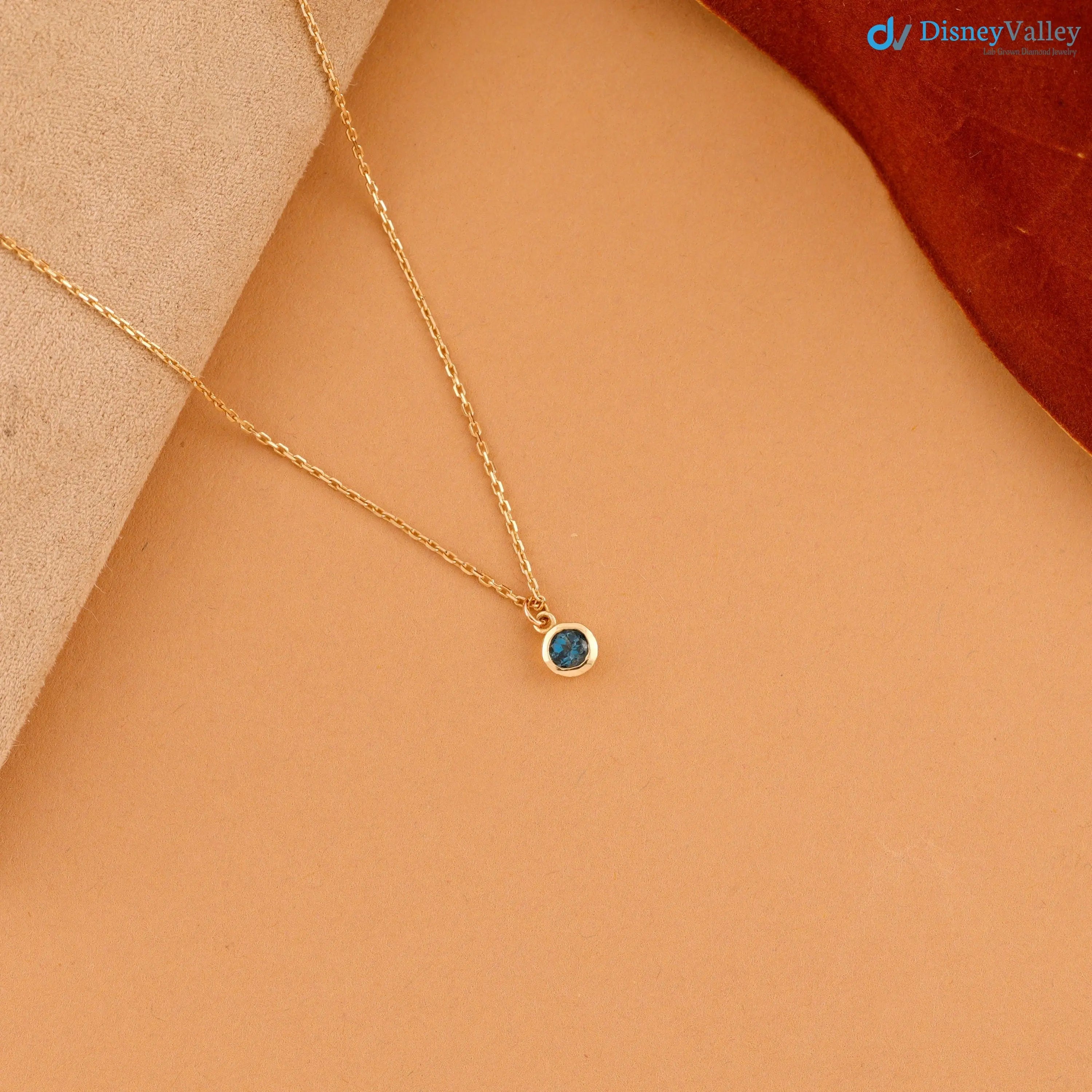14k Gold Blue Topaz Birthstone Necklace, London Blue Topaz, Bezel Setting Secondary image