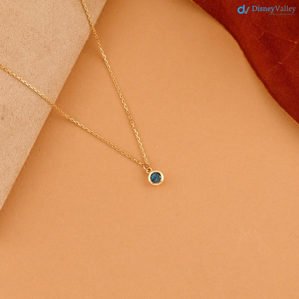 14k Gold Blue Topaz Birthstone Necklace, London Blue Topaz, Bezel Setting DisneyValley
