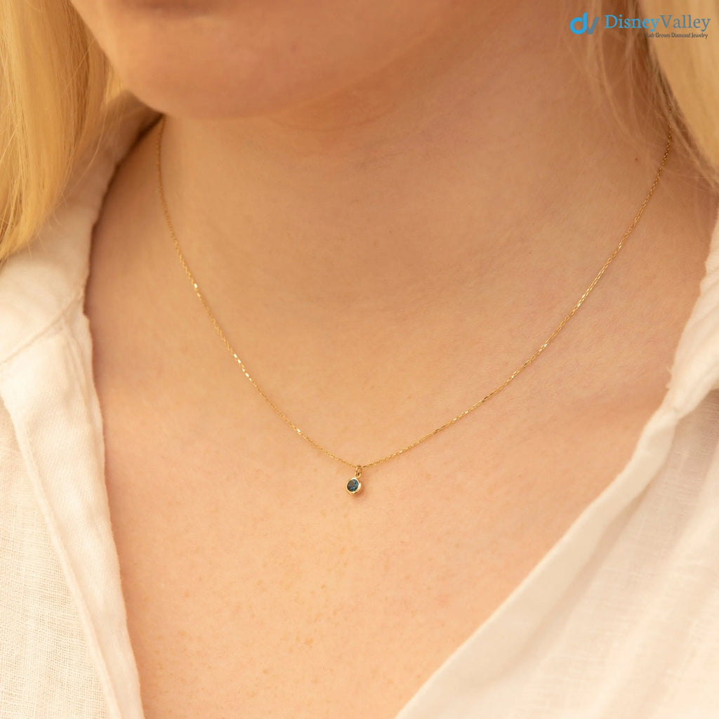 14k Gold Blue Topaz Birthstone Necklace, London Blue Topaz, Bezel Setting DisneyValley