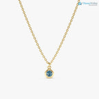 14k Gold Blue Topaz Birthstone Necklace, London Blue Topaz, Bezel Setting DisneyValley