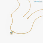 14k Gold Blue Topaz Birthstone Necklace, London Blue Topaz, Bezel Setting DisneyValley