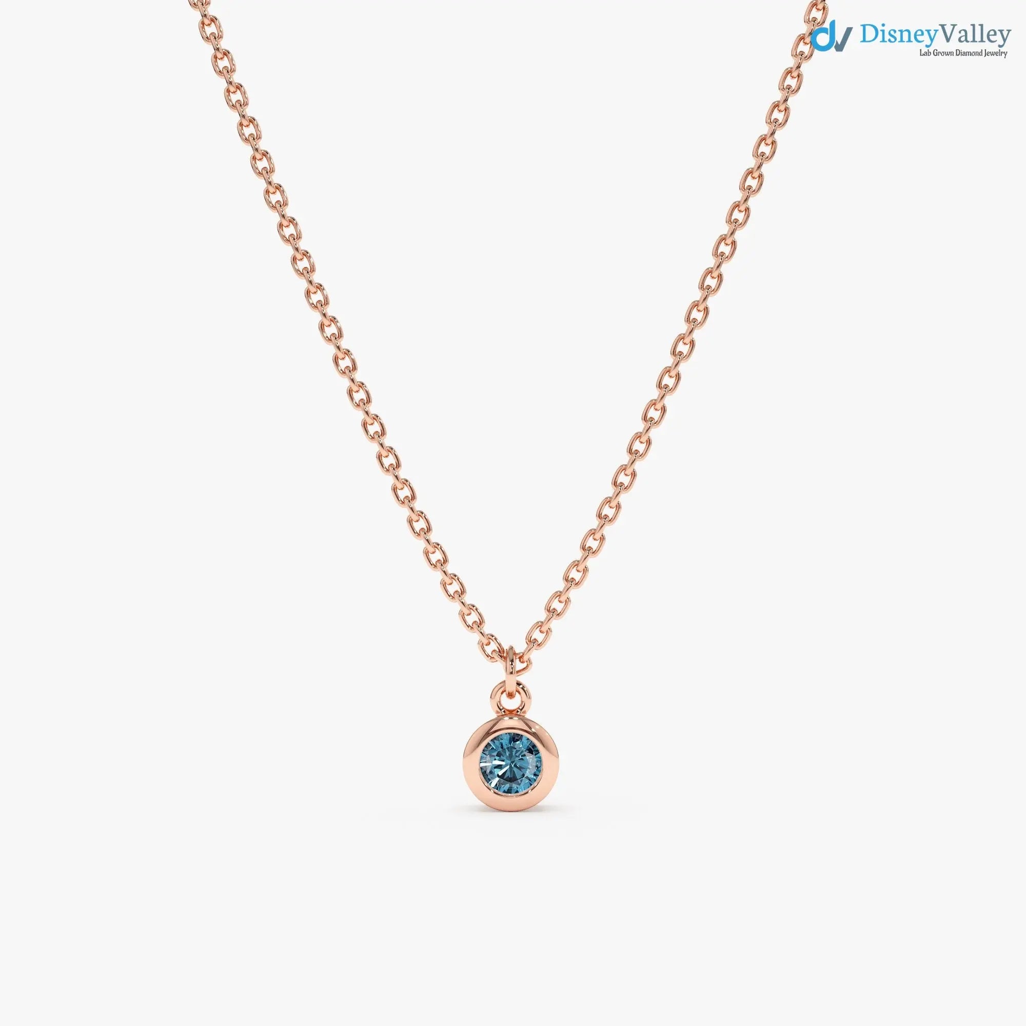 14k Gold Blue Topaz Birthstone Necklace, London Blue Topaz, Bezel Setting DisneyValley