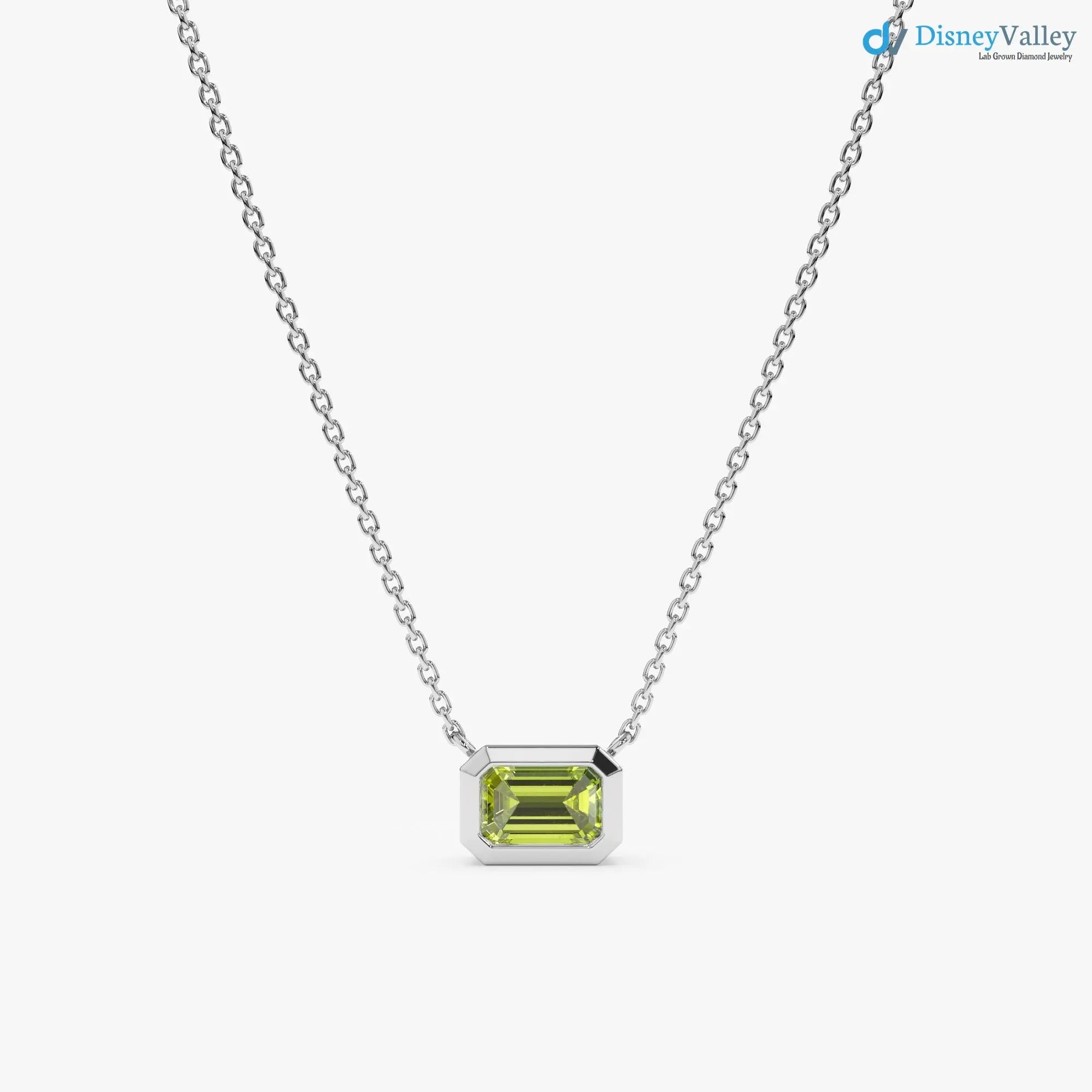 14k Gold Peridot Necklace, Octagon Peridot Stone, Birthstone Necklace DisneyValley Main image