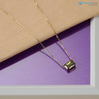 14k Gold Peridot Necklace, Octagon Peridot Stone, Birthstone Necklace DisneyValley